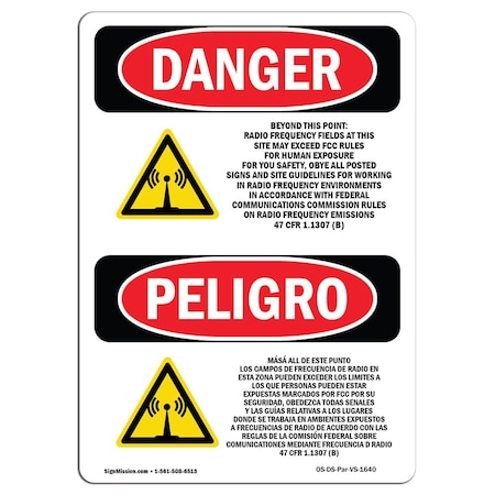 Signmission Safety Sign, OSHA Danger, 5" Height, Beyond This Point Radio Frequency Spanish, 10PK OS-DS-D-35-VS-1640-10PK